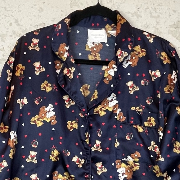 BAXTER & WELLS INTIMATES Satin Nightshirt Nightgown Teddy Bears Large Button Up - Picture 2 of 16